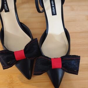 Hand Crafted Shoe Bows Black Lace Red Shoe Clips Decor Large